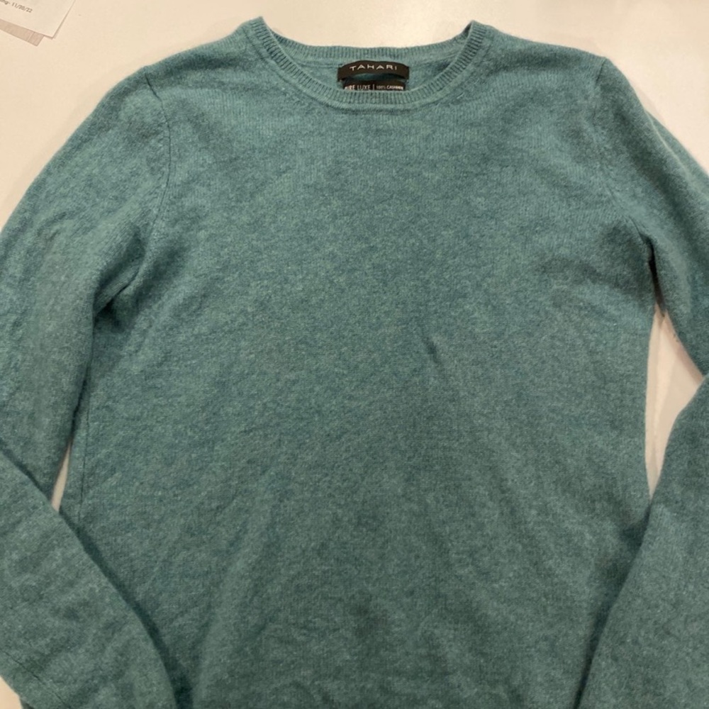 Green Tahari Pure Luxe 100% Cashmere Sweater